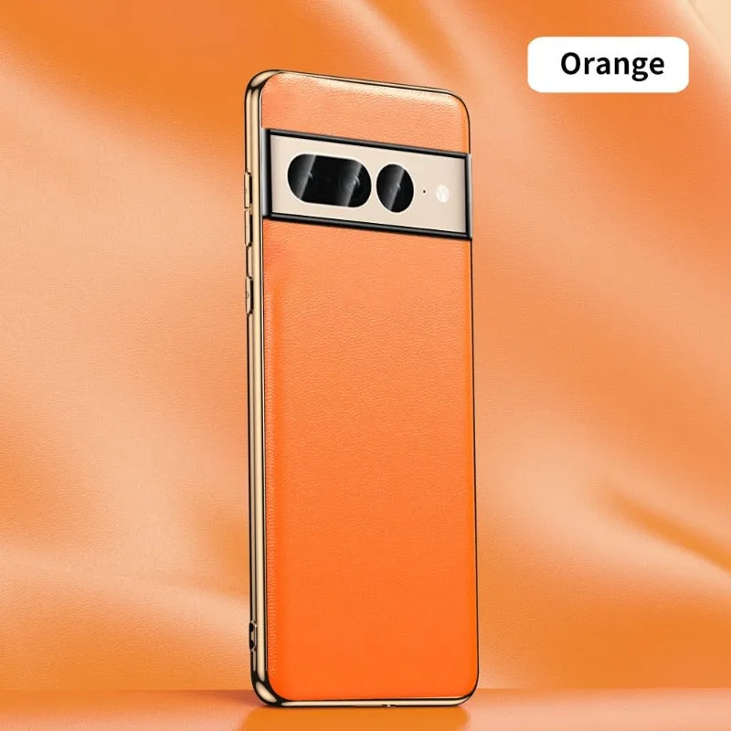 Cowhide Leather Plating Phone Case for Google Pixel 8 7