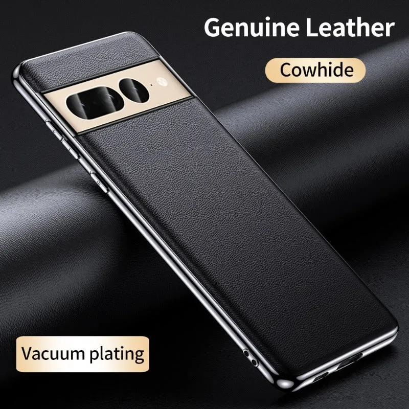 Cowhide Leather Plating Phone Case for Google Pixel 8 7