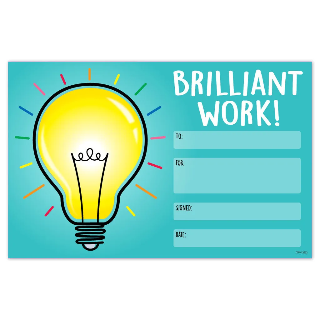 Creative Teaching Brilliant Work! Award, 8.5"w x 5.5"h, 30 Count (CTP 10663)