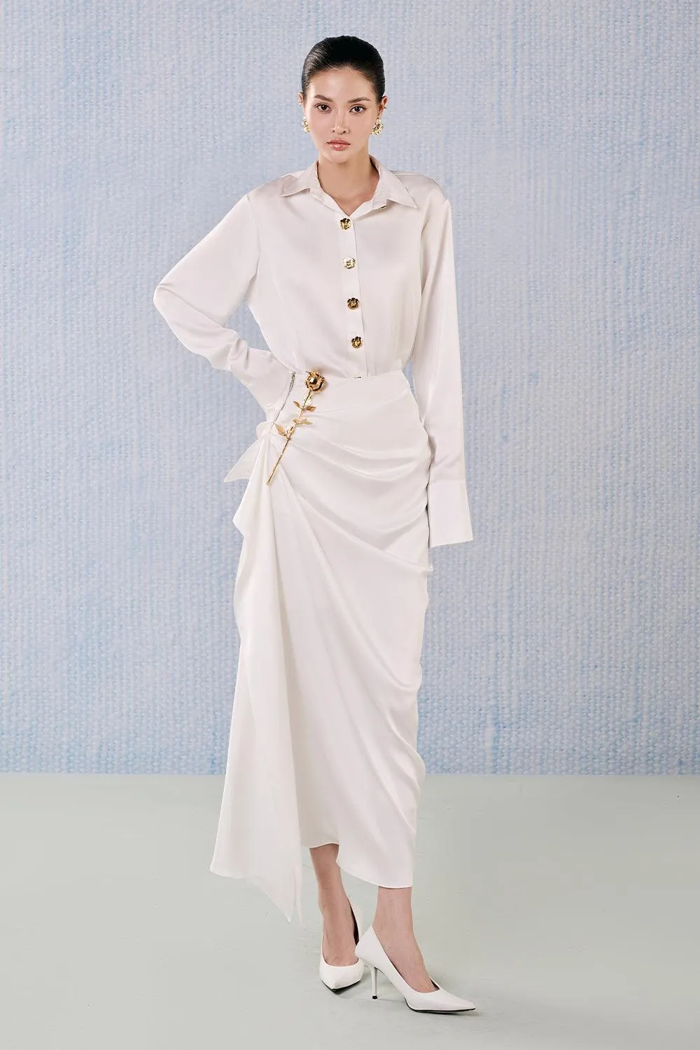 Diamond Wrap Zipper Silk Blend Floor Length Skirt