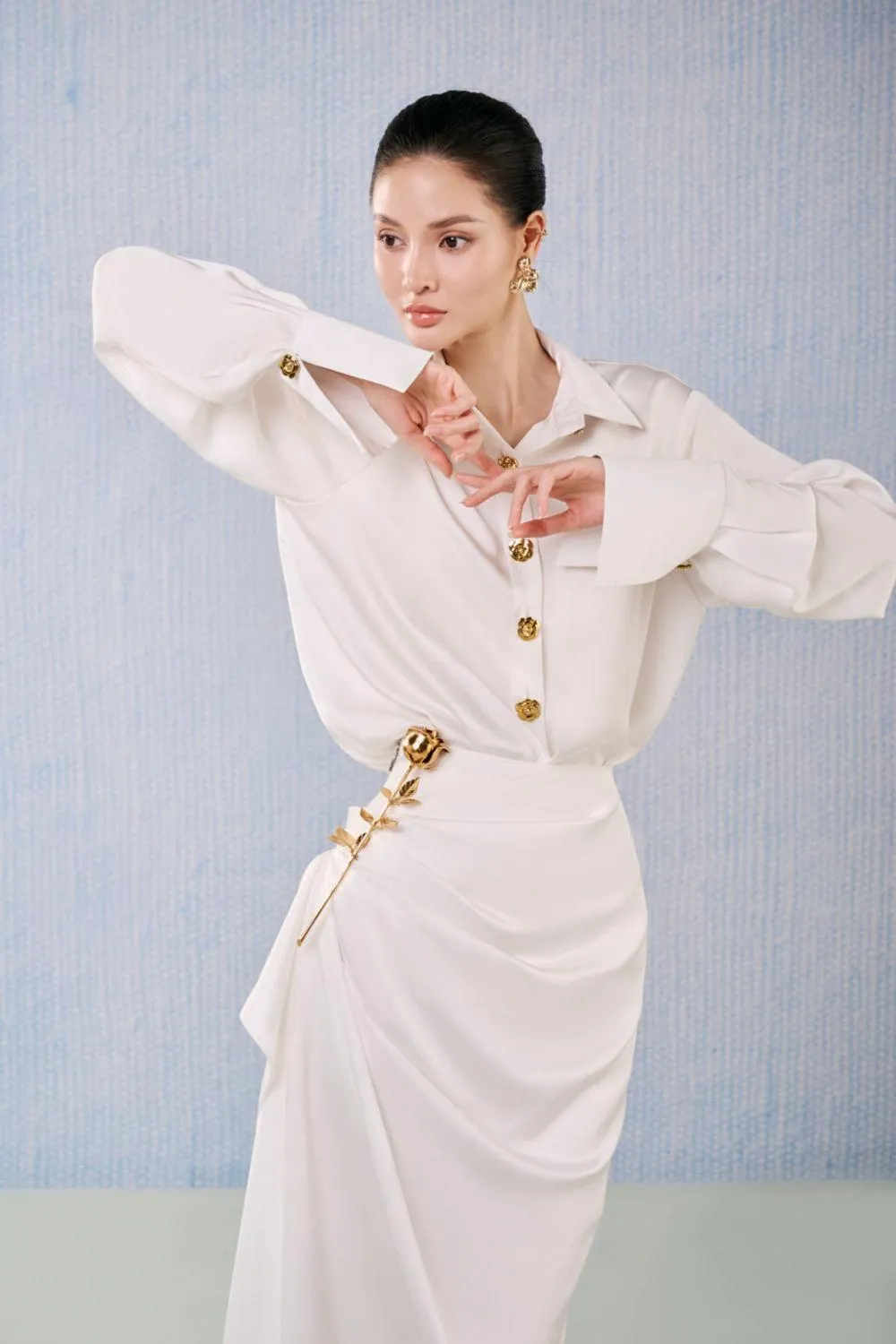 Diamond Wrap Zipper Silk Blend Floor Length Skirt