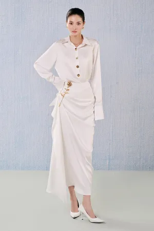 Diamond Wrap Zipper Silk Blend Floor Length Skirt