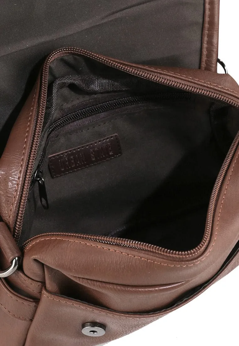 Distressed Leather Rogue Crossbody Bag - Camel