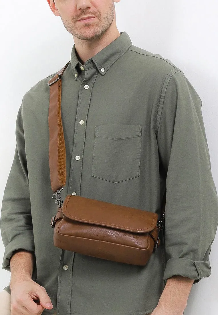 Distressed Leather Rogue Crossbody Bag - Camel