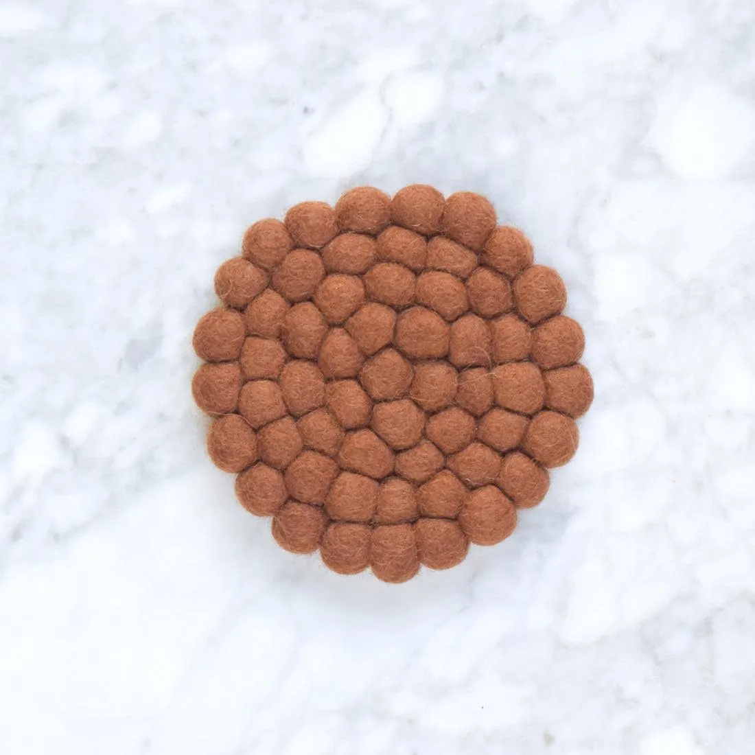 Felt Ball Cup Coasters - Chestnut Brown Bundle of 4