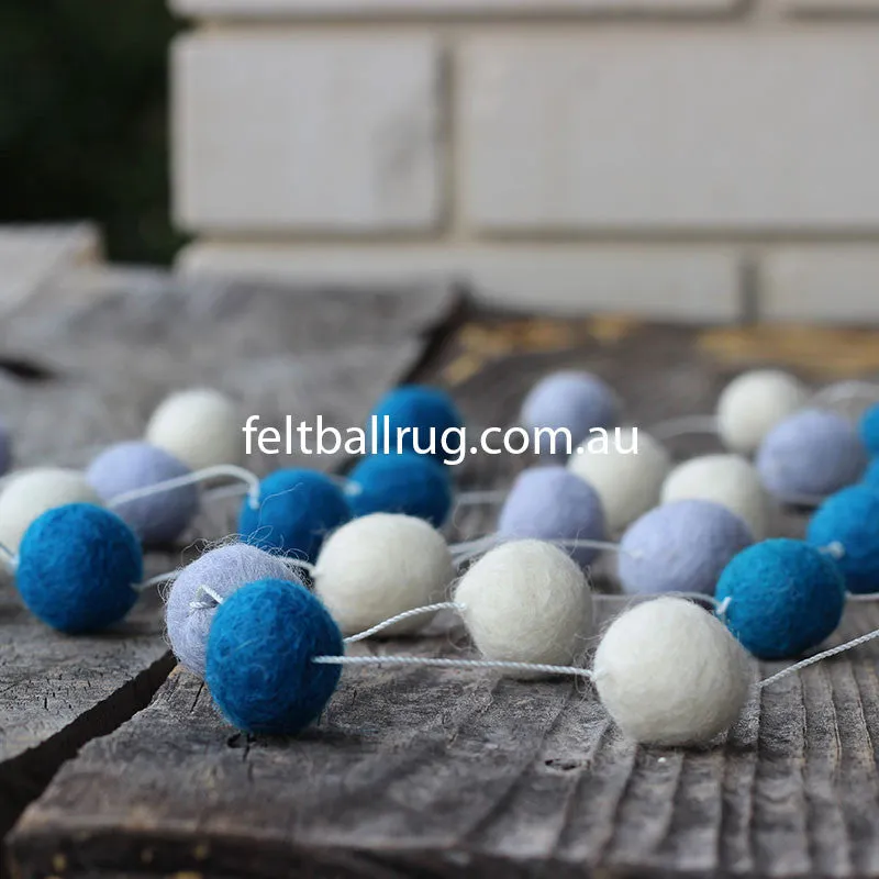 Felt Ball Garland Blue White Lavender