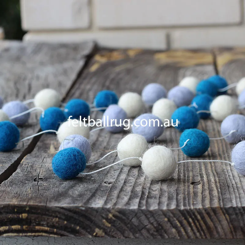 Felt Ball Garland Blue White Lavender