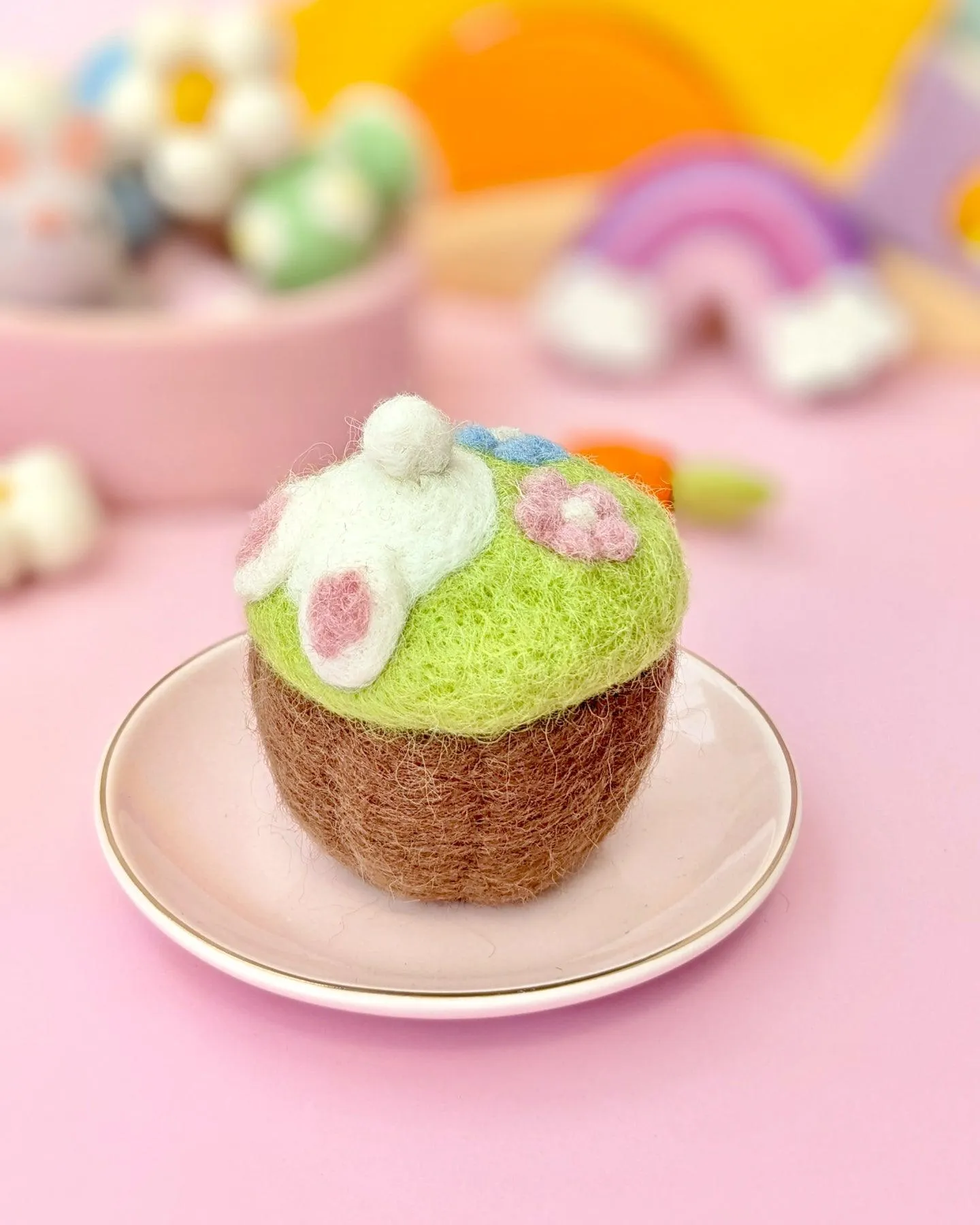 Felt Cupcake - Easter Burrowing Bunny with Flowers