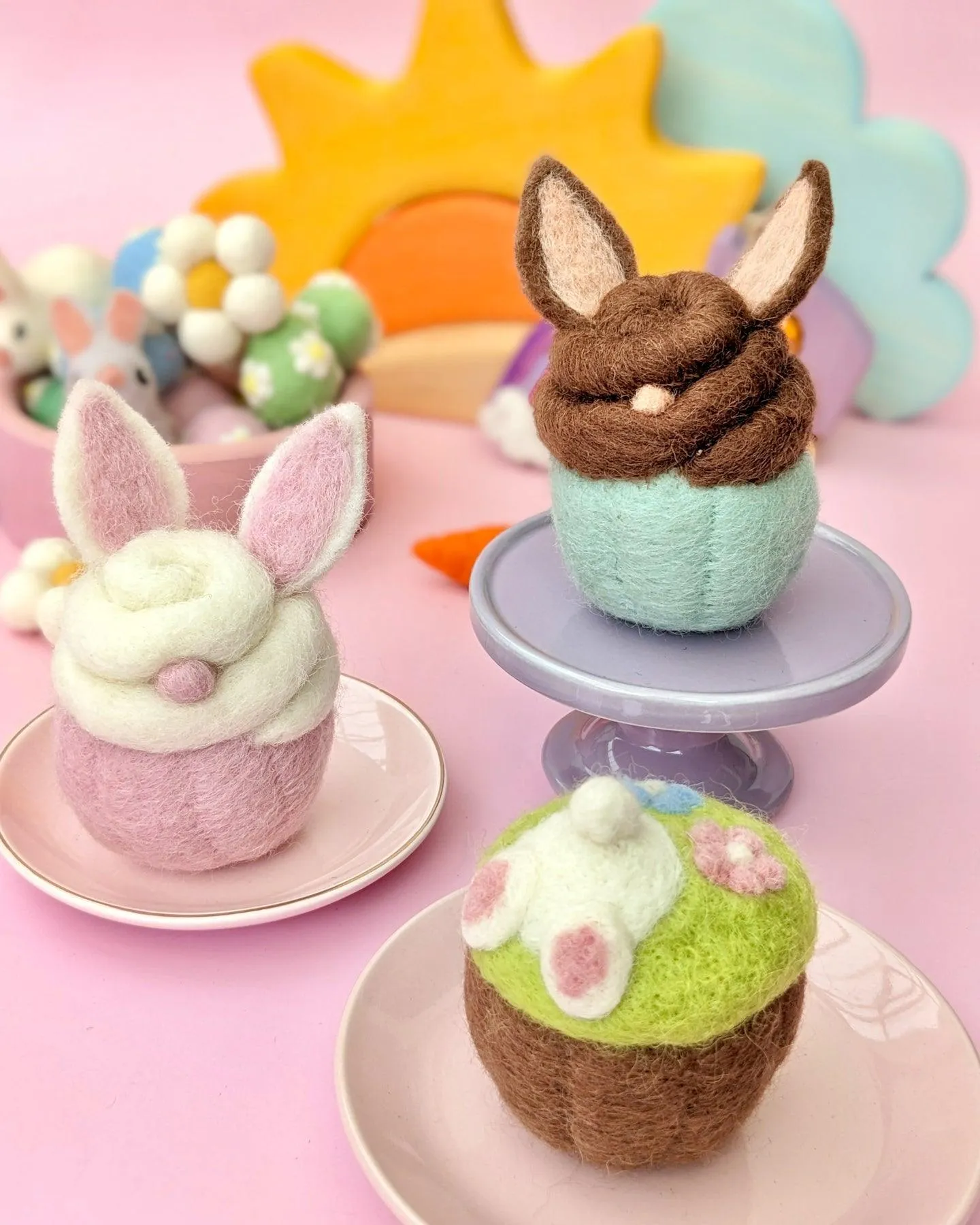 Felt Cupcake - Easter Burrowing Bunny with Flowers