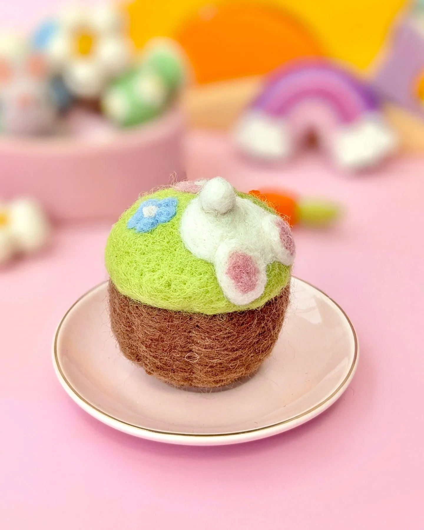 Felt Cupcake - Easter Burrowing Bunny with Flowers