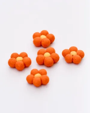 Felt Daisy Flowers (Orange Coloured) - 5 Flowers