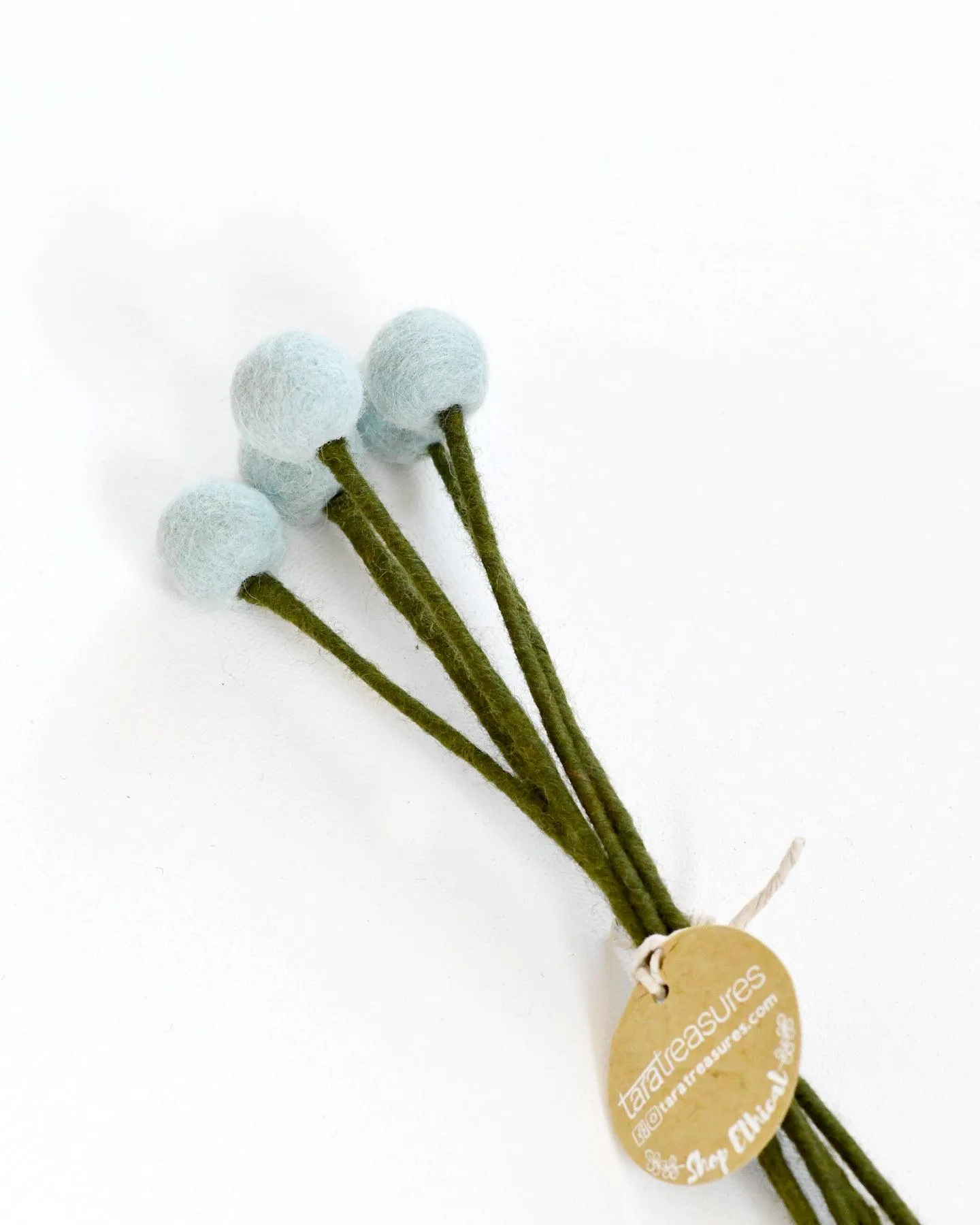 Felt Light Blue Billy Buttons - Set of 5 Stems