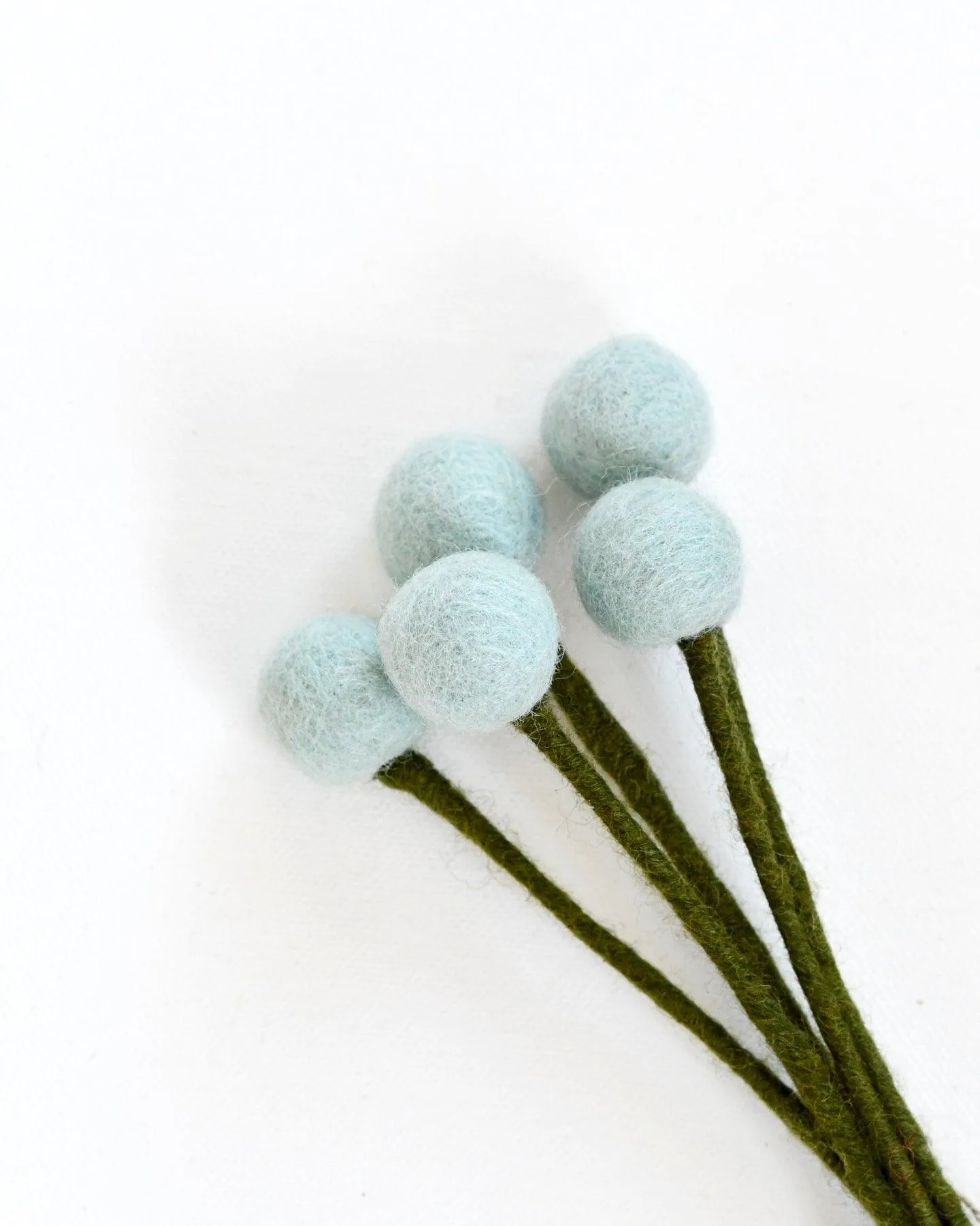 Felt Light Blue Billy Buttons - Set of 5 Stems