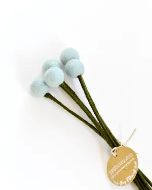Felt Light Blue Billy Buttons - Set of 5 Stems