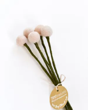 Felt Light Peach Billy Buttons - Set of 5 Stems
