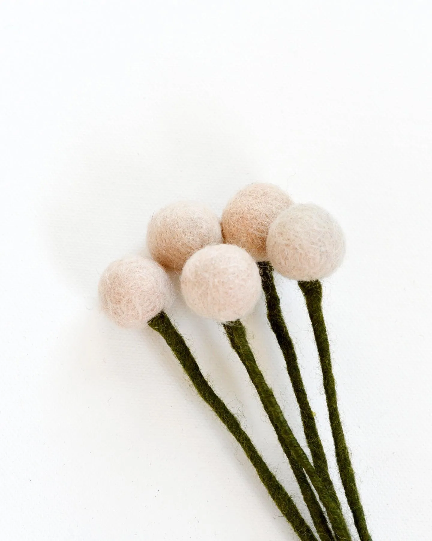 Felt Light Peach Billy Buttons - Set of 5 Stems