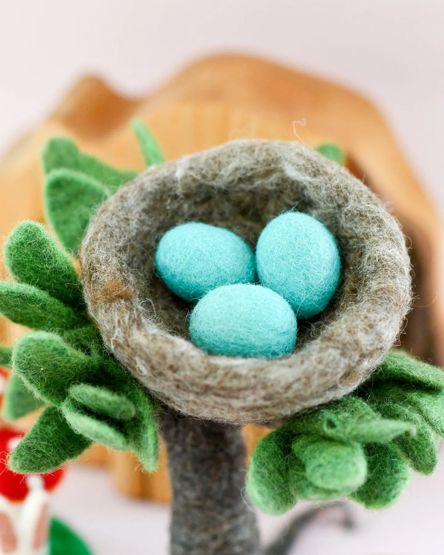 Felt Nest with 3 Blue Robin Eggs