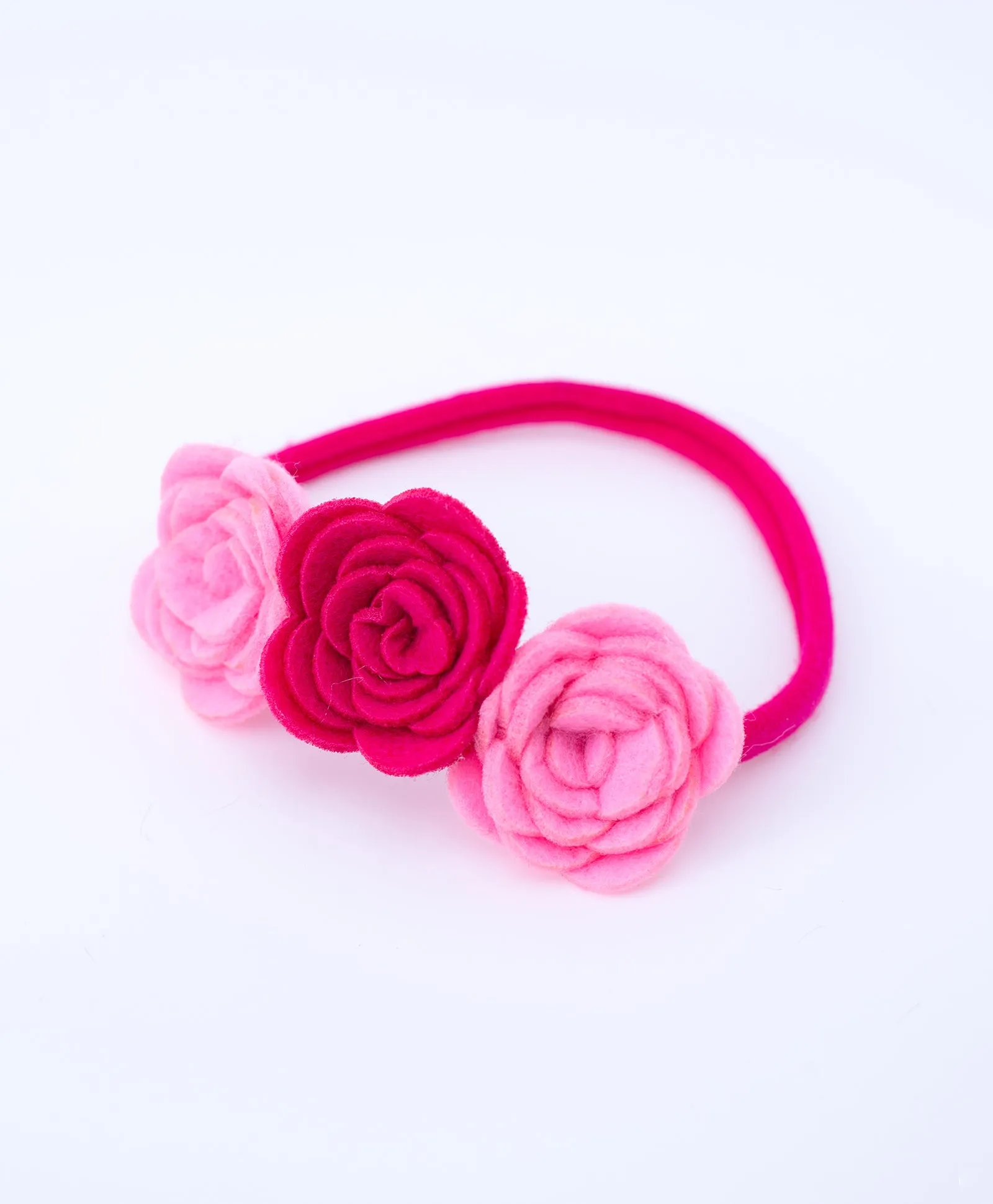 Felt Three Rose Newborn Headband - Pink