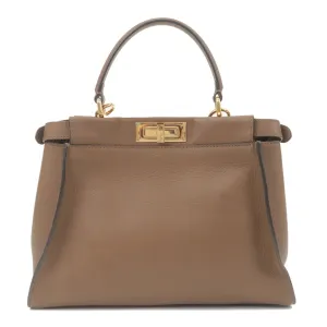 FENDI Peekaboo Regular  Leather 2Way Bag Brown 8N290