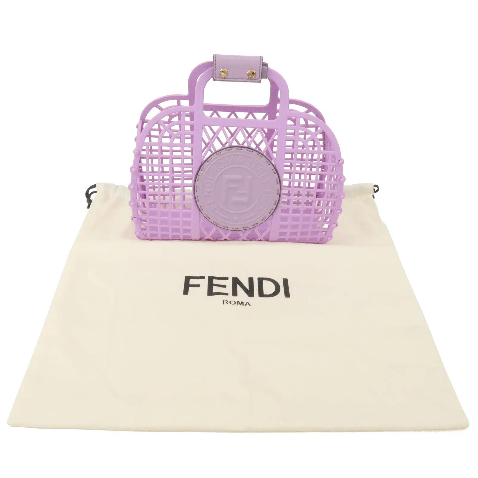 FENDI Plastic Leather Basket Hand Bag Small Purple 8BH388