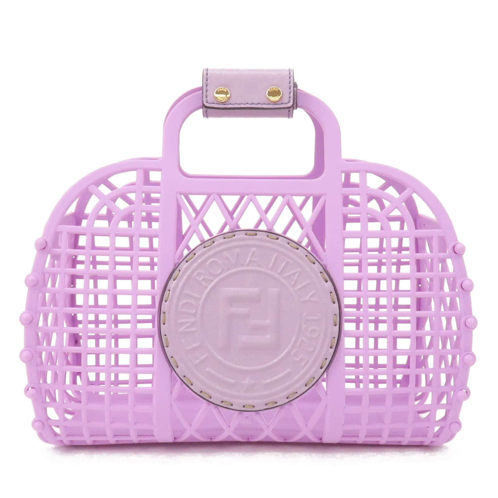 FENDI Plastic Leather Basket Hand Bag Small Purple 8BH388