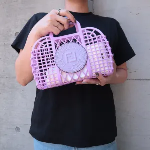 FENDI Plastic Leather Basket Hand Bag Small Purple 8BH388