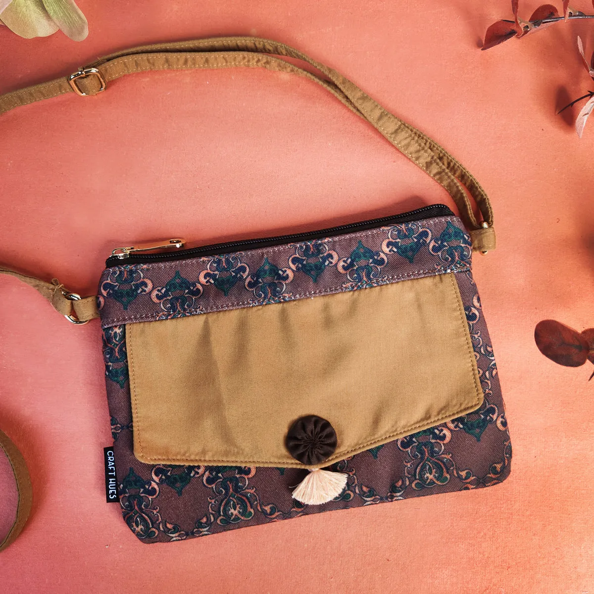 Front Flap Sling Bag- Brown Knot
