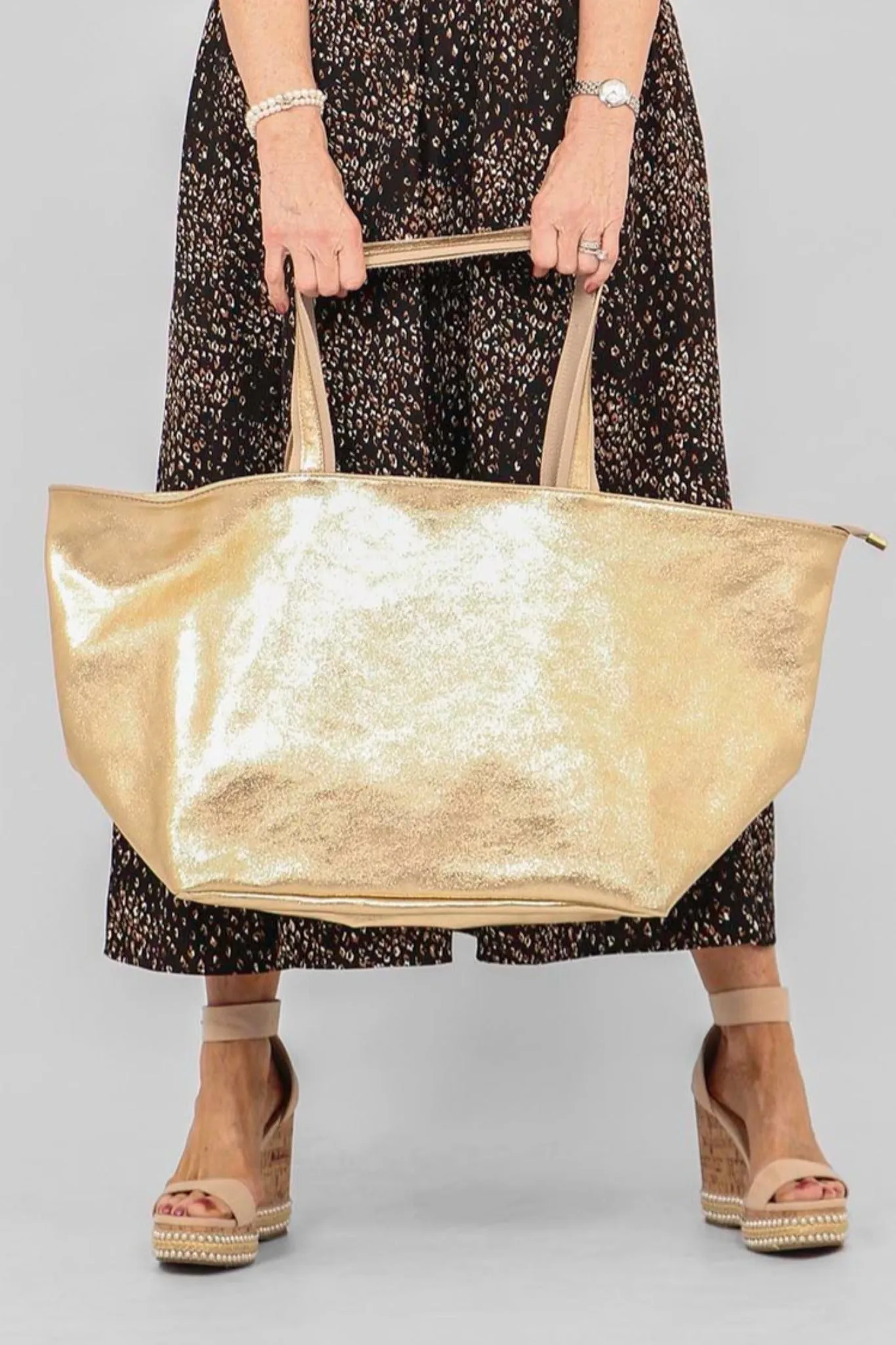 Gold Large Genuine Italian Leather Weekend Bag