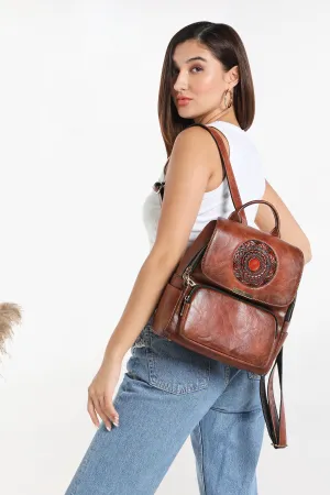 Halo Women's Genuine Leather Backpack - Brown