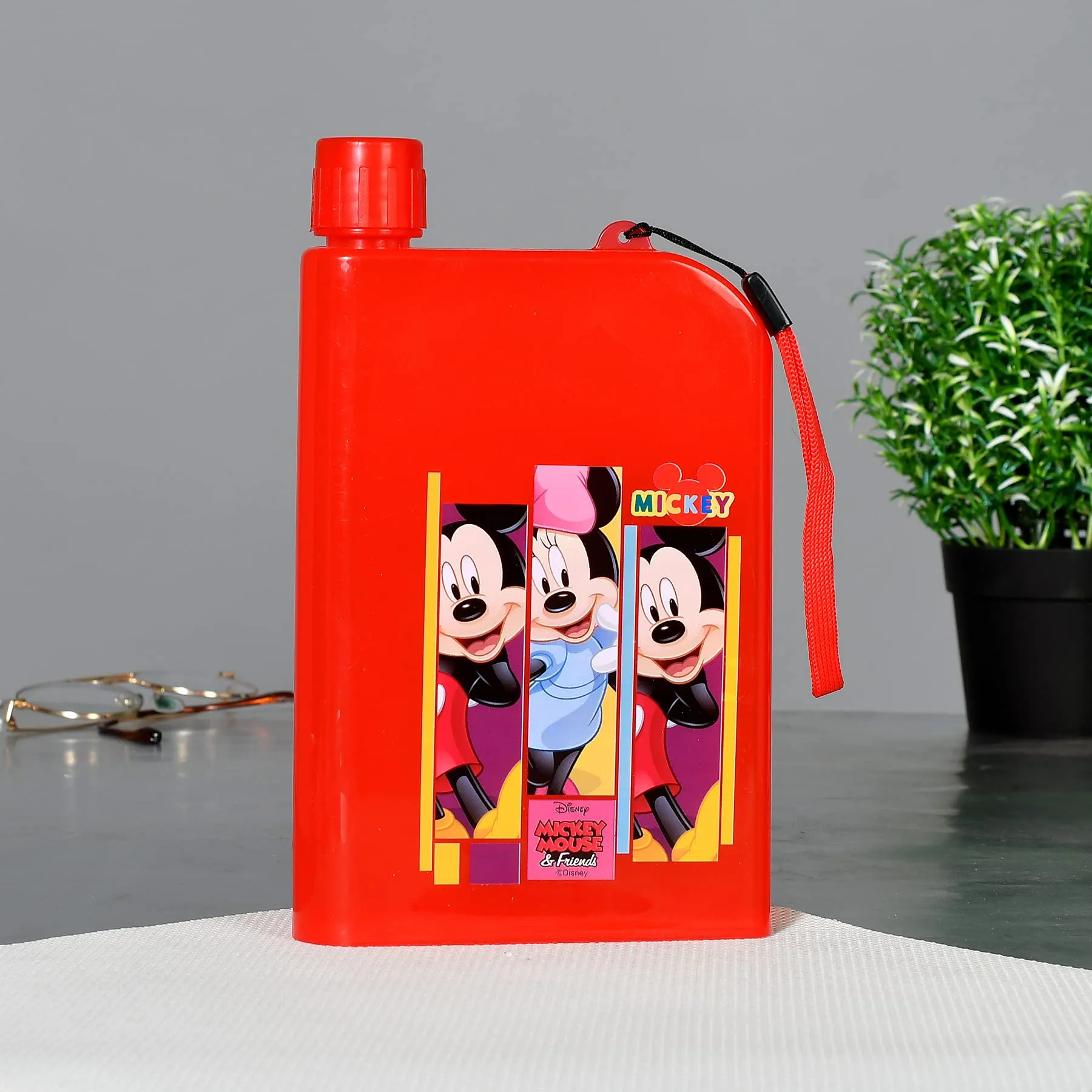 Heart Home Mickey Printed Plastic Notebook Water Bottle-700ml (Red)