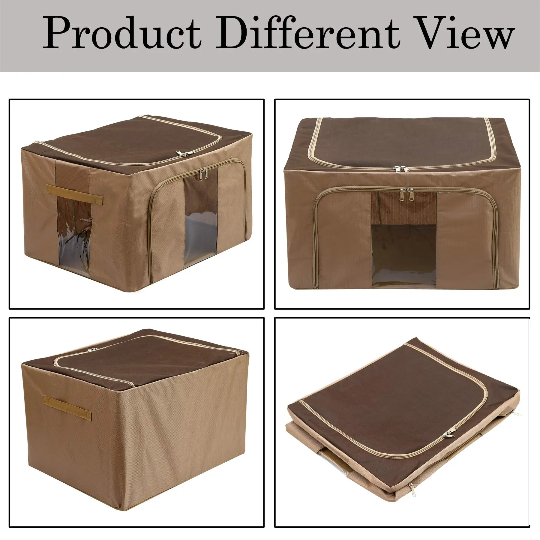 Heart Home Steel Frame Living Box, Closet Organizer, Cloth Storage Boxes for Wardrobe With Clear Window, 66Ltr. (Brown)-44HH0306