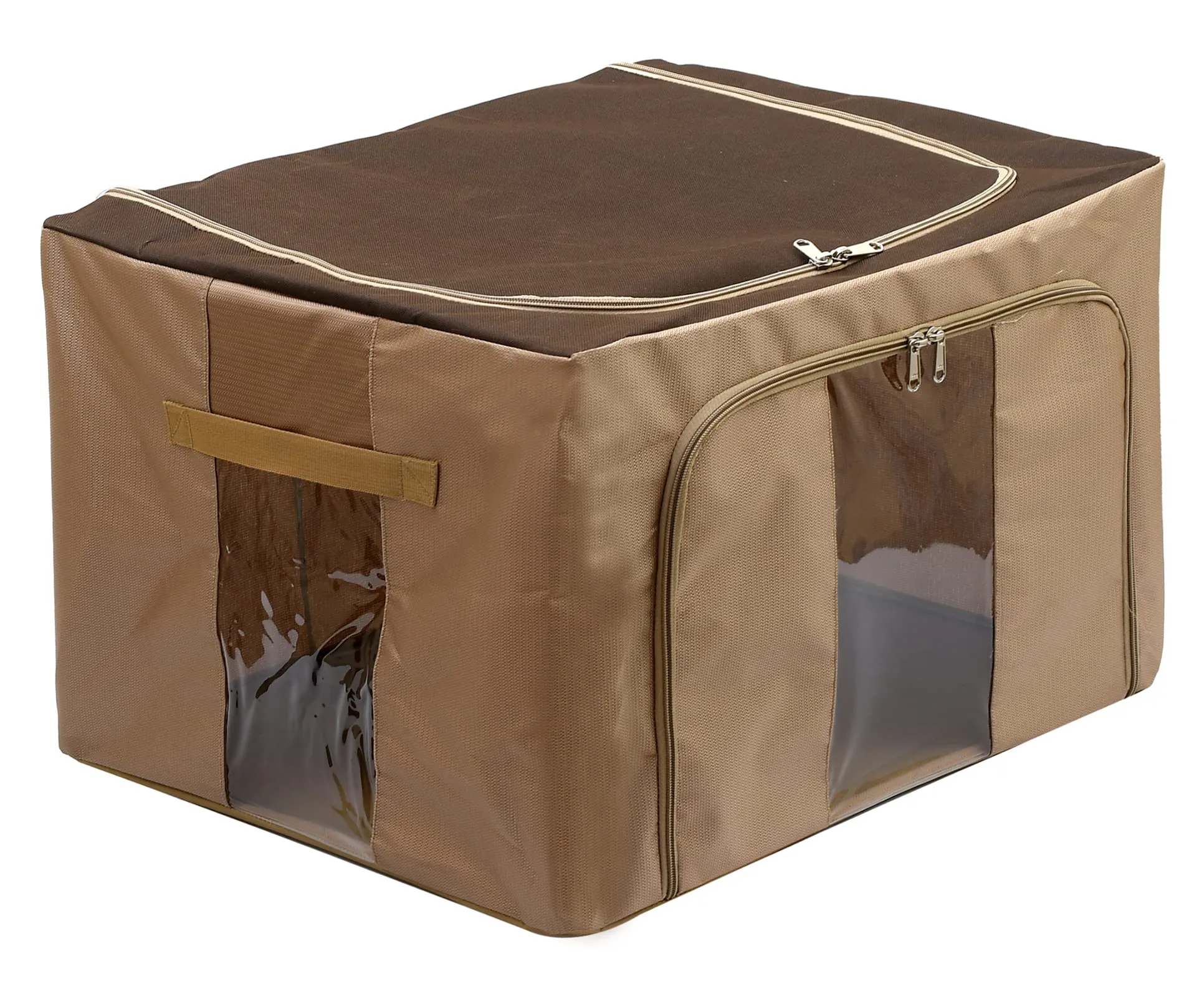 Heart Home Steel Frame Living Box, Closet Organizer, Cloth Storage Boxes for Wardrobe With Clear Window, 66Ltr. (Brown)-44HH0306