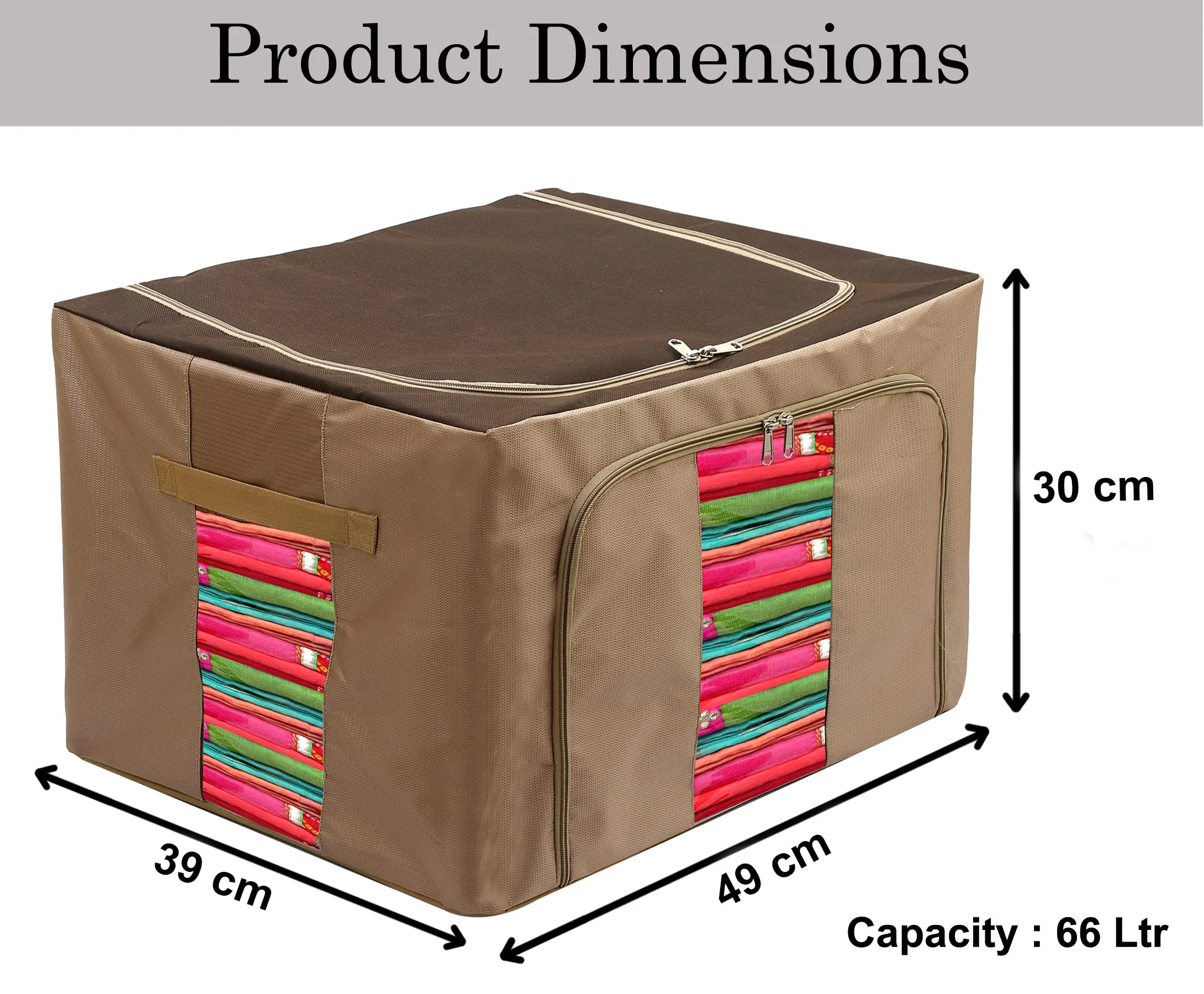 Heart Home Steel Frame Living Box, Closet Organizer, Cloth Storage Boxes for Wardrobe With Clear Window, 66Ltr. (Brown)-44HH0306