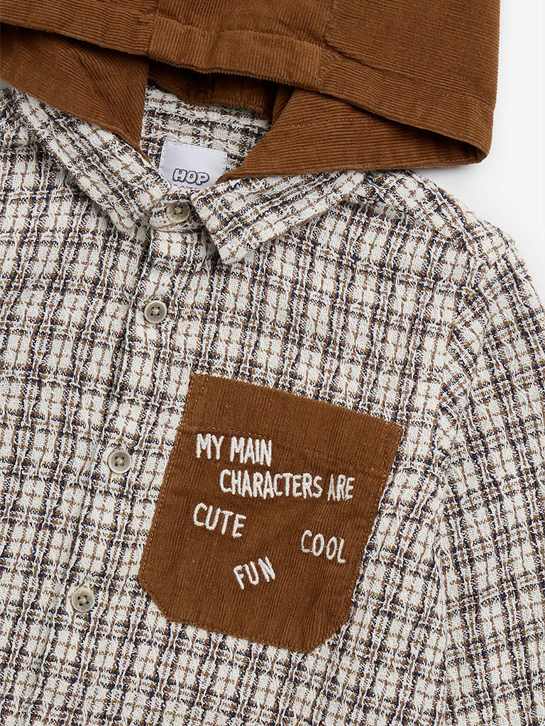 HOP Kids Brown Checks Design Hooded Cotton Shirt