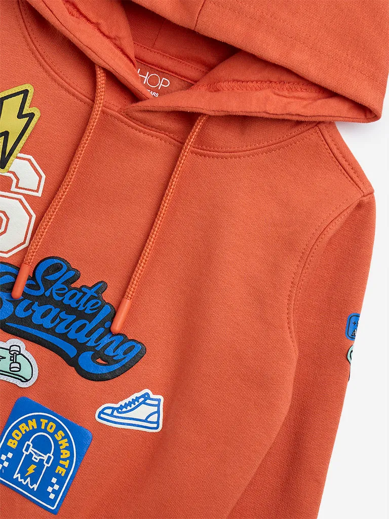 HOP Kids Orange Text Printed Sweatshirt