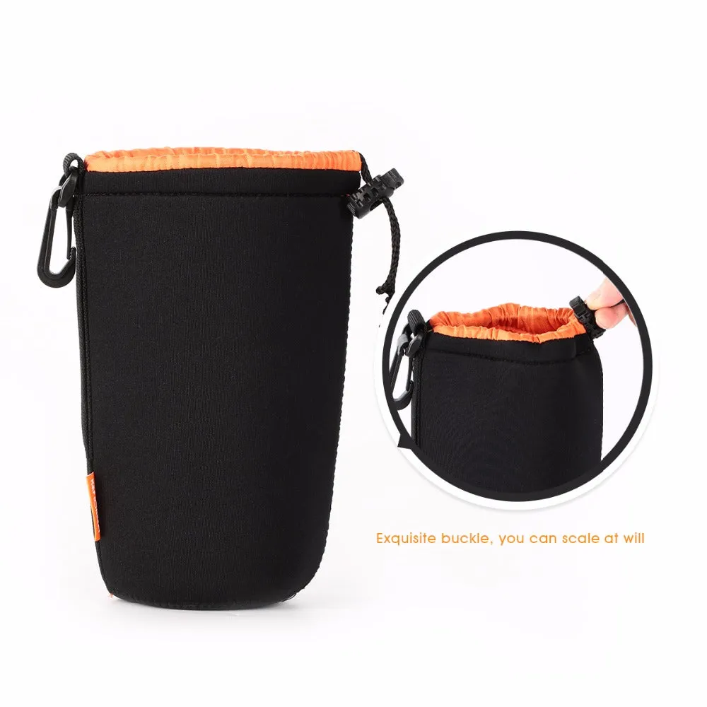 K&F Concept Neoprene Lens Pouch Storage Bag Size XL Black - Orange