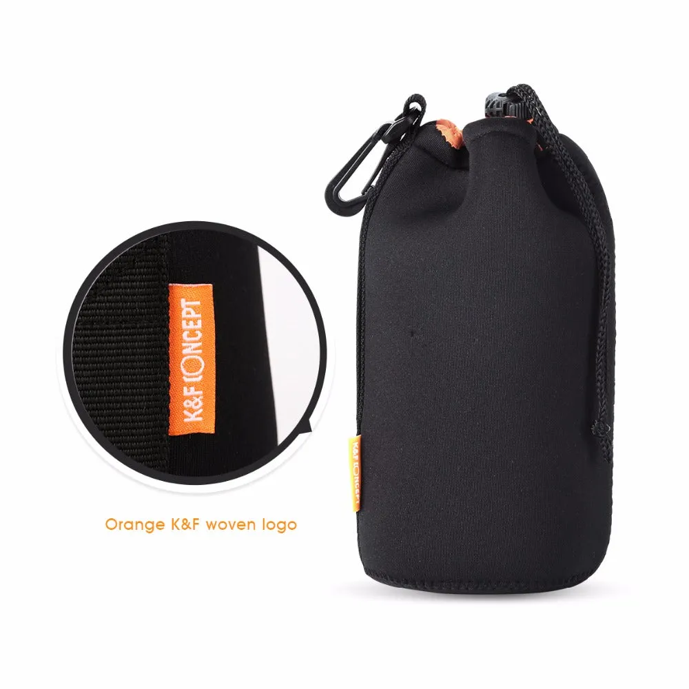 K&F Concept Neoprene Lens Pouch Storage Bag Size XL Black - Orange