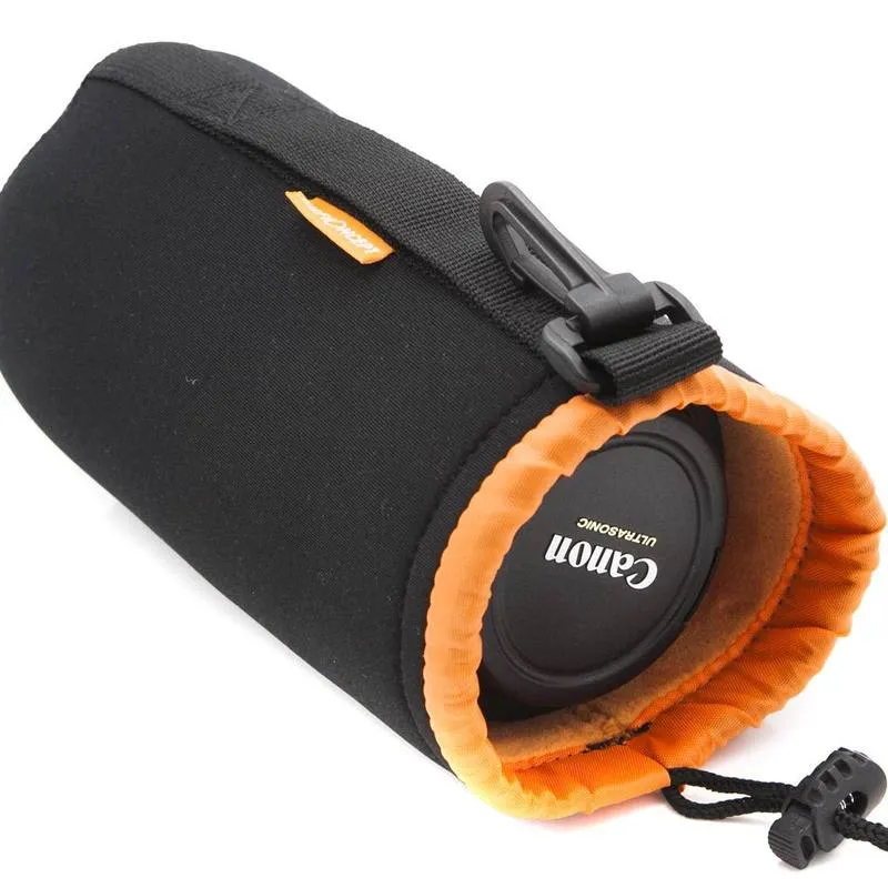 K&F Concept Neoprene Lens Pouch Storage Bag Size XL Black - Orange