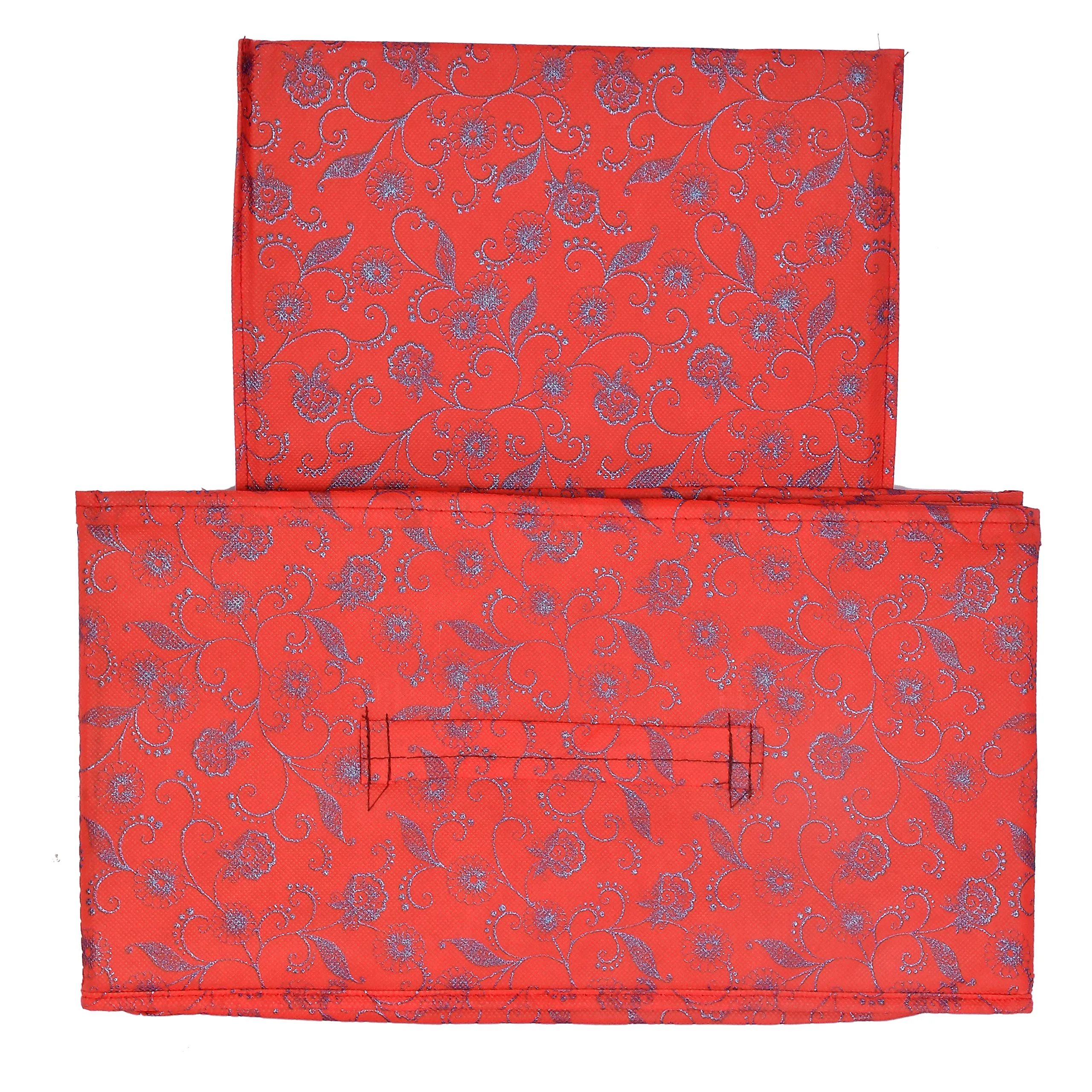 Kuber Industries Metalic Floral Print Non Woven Fabric 5-Replacement Drawer Storage and Cloth Organizer Unit for Closet (Red)-KUBMART3496