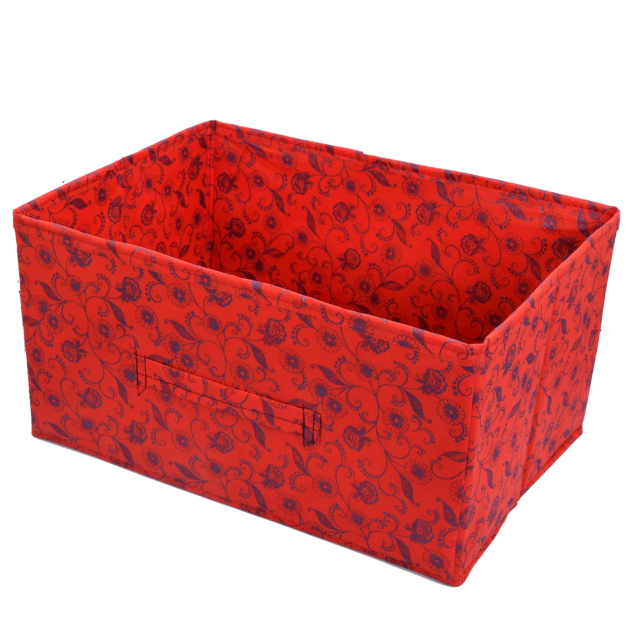 Kuber Industries Metalic Floral Print Non Woven Fabric 5-Replacement Drawer Storage and Cloth Organizer Unit for Closet (Red)-KUBMART3496