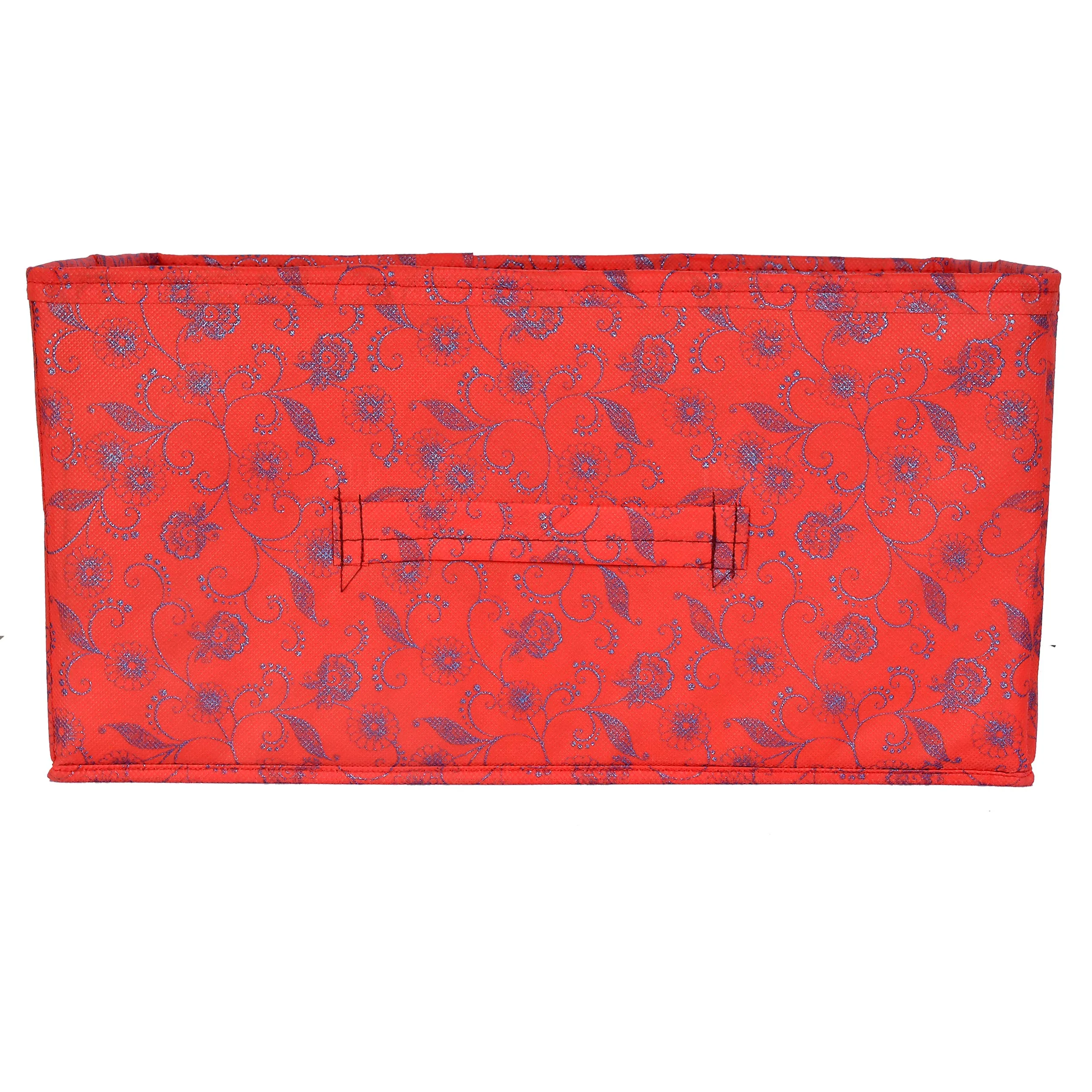 Kuber Industries Metalic Floral Print Non Woven Fabric 5-Replacement Drawer Storage and Cloth Organizer Unit for Closet (Red)-KUBMART3496