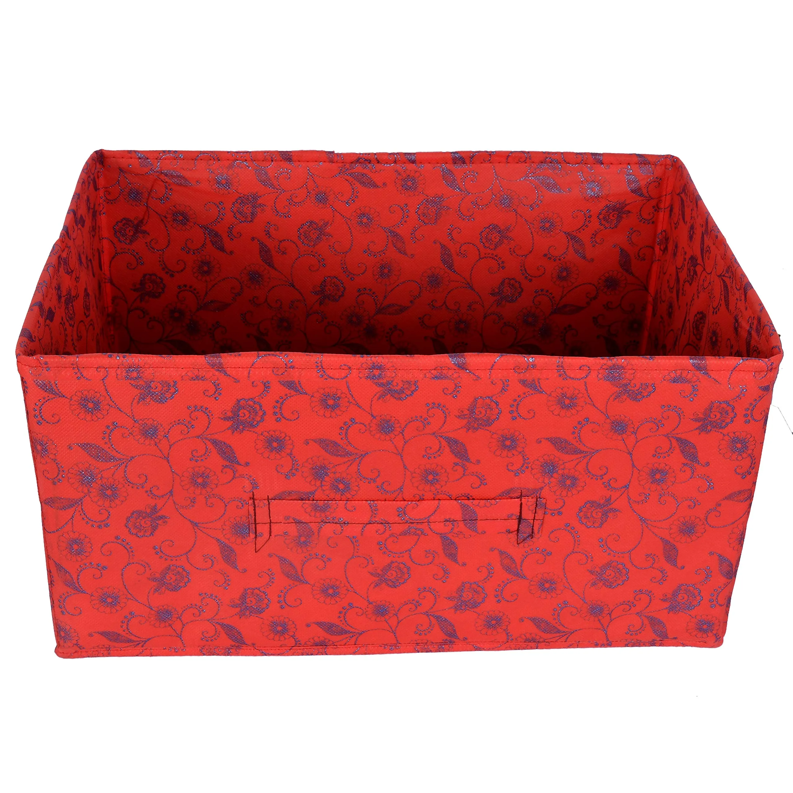 Kuber Industries Metalic Floral Print Non Woven Fabric 5-Replacement Drawer Storage and Cloth Organizer Unit for Closet (Red)-KUBMART3496