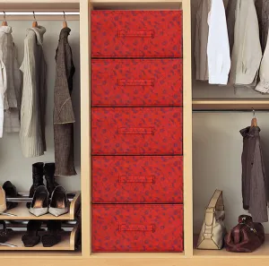 Kuber Industries Metalic Floral Print Non Woven Fabric 5-Replacement Drawer Storage and Cloth Organizer Unit for Closet (Red)-KUBMART3496