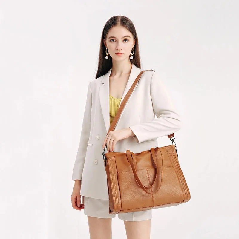 Leather Crossbody Zipper Tote Bag