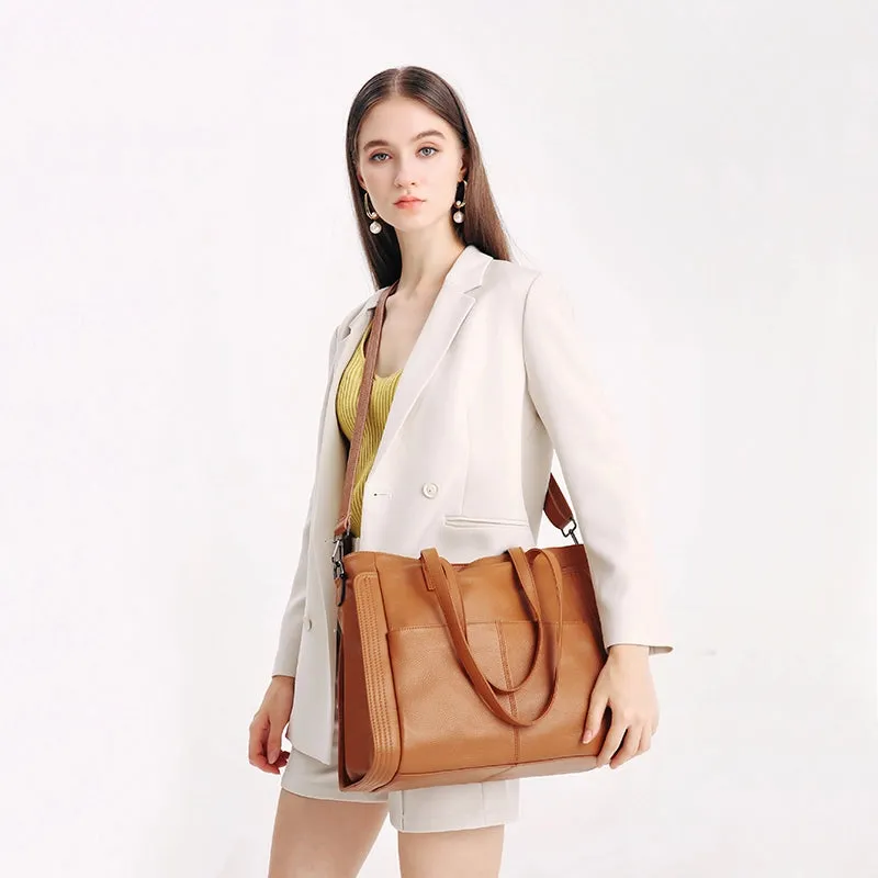 Leather Crossbody Zipper Tote Bag