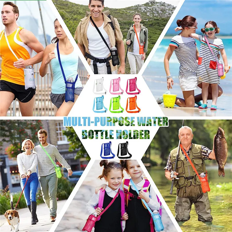 Mesh Water Bottle Holder Carrier with Adjustable Shoulder Strap