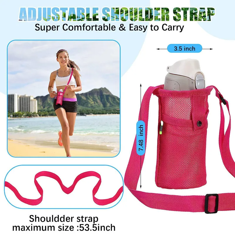 Mesh Water Bottle Holder Carrier with Adjustable Shoulder Strap
