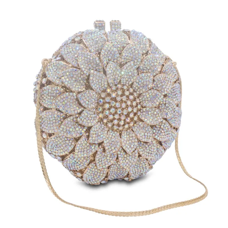 Metallic Lotus Crystal Evening bags