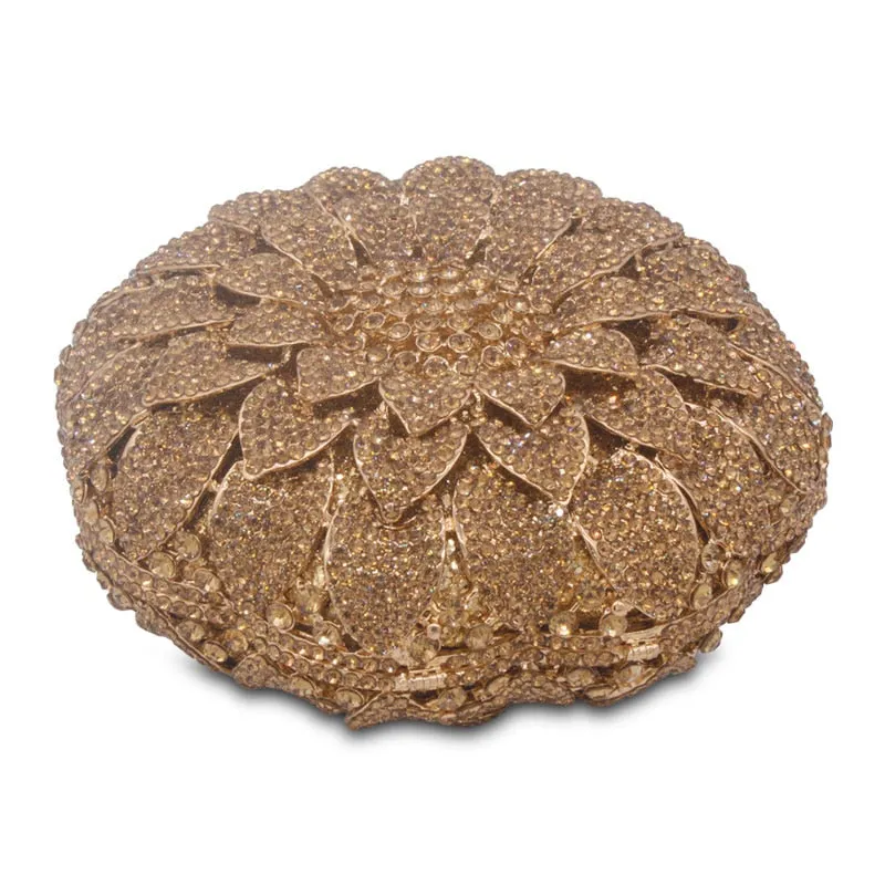 Metallic Lotus Crystal Evening bags