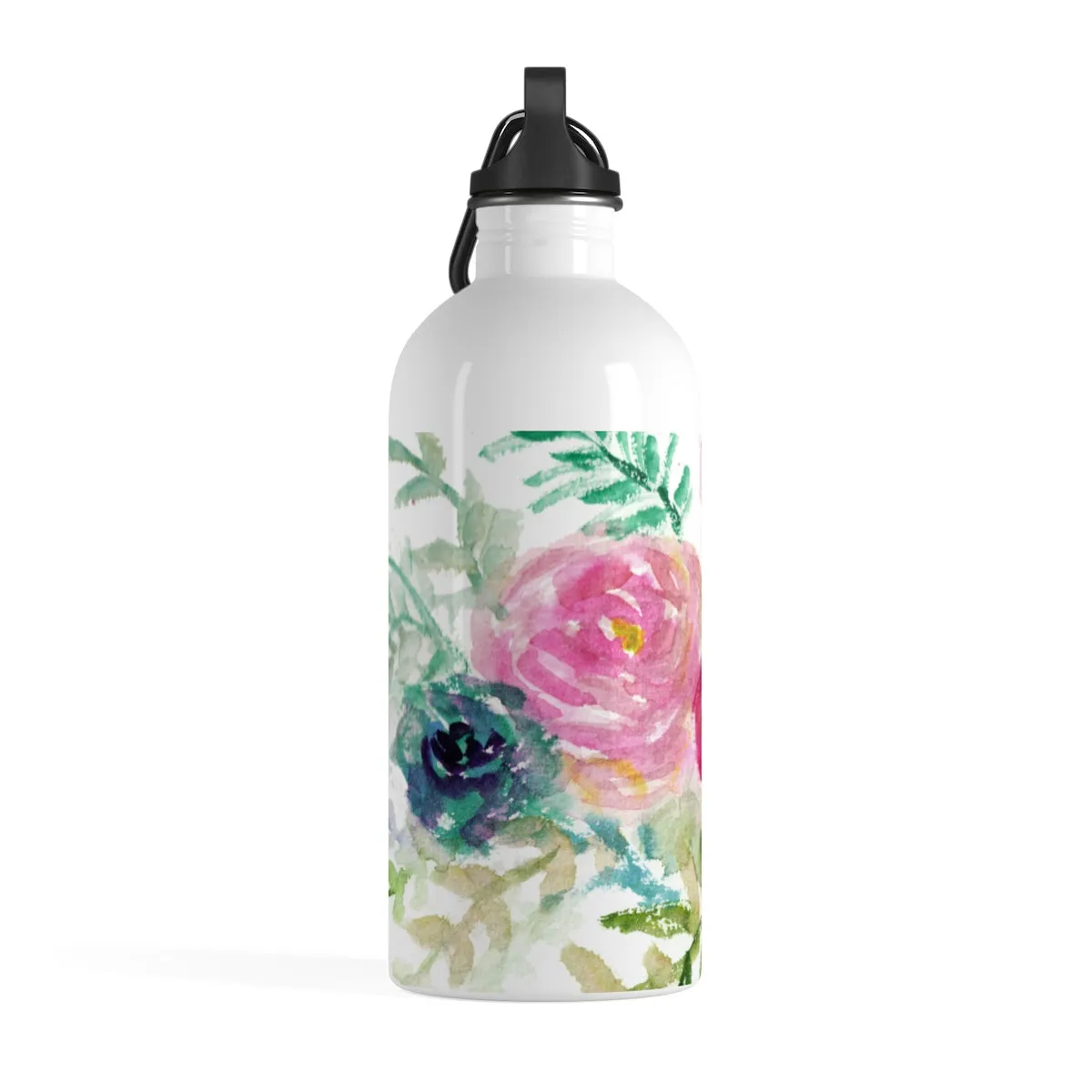 Mixed Pink Rose Water Bottle, Floral Print Stainless Steel 14 oz Designer Bottle- Printed in USA